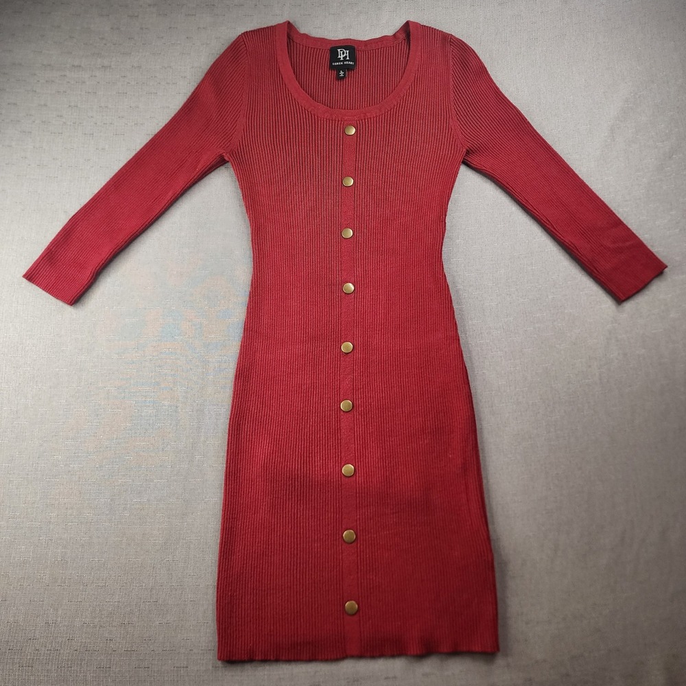 Derek Heart Burgundy Red Ribbed Button Front Long Sleeve Sweater Dress Large